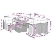 9-delige Loungeset met kussens poly rattan acacia grijs - thumbnail