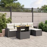 6-delige Loungeset met kussens poly rattan zwart - thumbnail