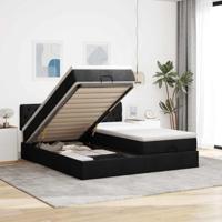 Ottoman bed met matrassen 200x200cm stof zwart - thumbnail