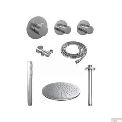 Brauer Brushed Edition Thermostatische Regendoucheset Inbouw - Hoofddouche 30 cm - Handdouche Staaf - Doucheslang - Wandaansluitbocht - Rvs