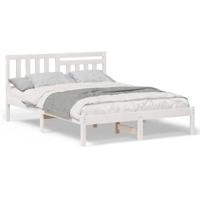 Bedframe met hoofdeinde Wit 135 x 190 cm Massief grenenhout - thumbnail