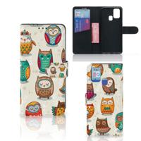 Samsung Galaxy M31 | Telefoonhoesje | Met pasjeshouder | Vrolijke Uilen - thumbnail
