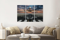 Schilderij - Opstijgend vliegtuig, 120x80cm , Multikleur , 3 luik , Premium print - thumbnail