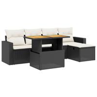6-delige Loungeset met kussens poly rattan zwart - thumbnail
