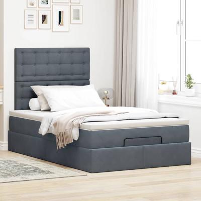 Ottoman bed met matrassen 100x200cm fluweel donkergrijs
