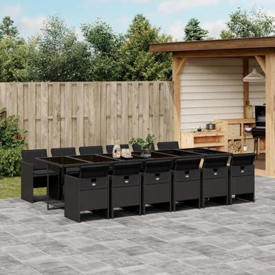 13-delige Tuinset met kussens poly rattan zwart