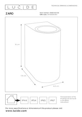Lucide ZARO - Wandspot / Wandlamp Binnen/Buiten - 2xGU10 - IP44 - Zwart