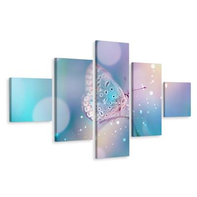 Schilderij - Pastel vlinder, 5luik, premium print