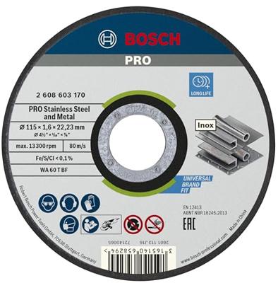 Bosch Accessoires Doorslijpschijf recht Standard for Inox WA 60 T BF, 115 mm, 22,23 mm, 1,6 mm 1 stuks - 2608603170