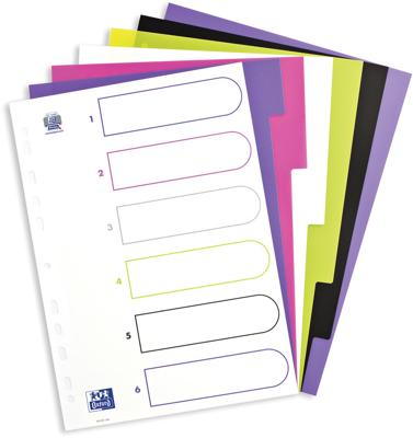 OXFORD MyColour tabbladen, formaat A4, uit gekleurde PP, 11-gaatsperforatie, 6 tabs OXFORD MyColour tabbladen, formaat A4, uit gekleurde PP, 11-gaatsperforatie, 6 tabs