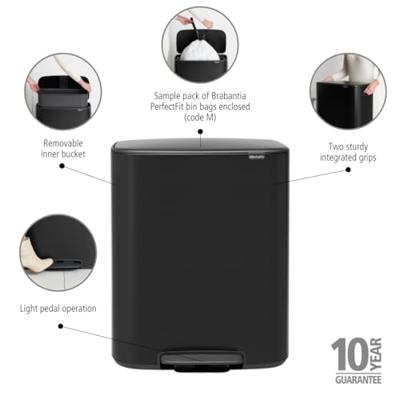 Brabantia Bo pedaalemmer 60 liter matt black
