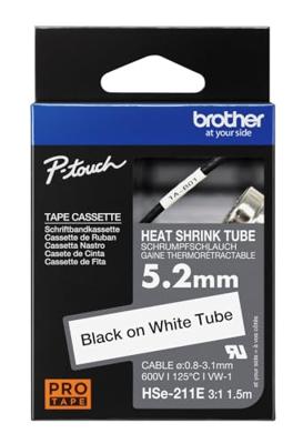 Brother HSE211E Labeltape krimpkous Tapekleur: Wit Tekstkleur: Zwart 5.2 mm 1.5 m - thumbnail
