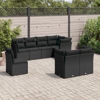 9-delige Loungeset met kussens poly rattan zwart - thumbnail