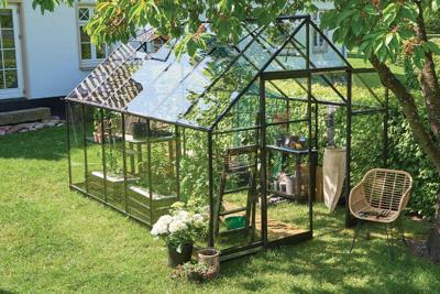 Tuinkas Qube 812, zwart, veiligheidsglas 3mm/1 Halls - Royal well