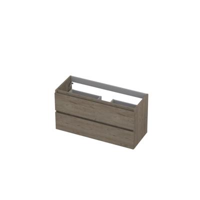 INK - Onderkast 2 Laden Greeploos met Houten Keerlijst - 1000x400x520 Mm - Greige Eiken