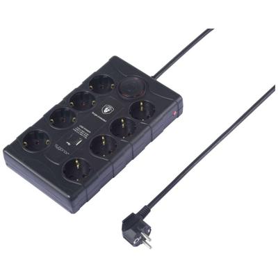 Sygonix SY-4751202 Overspanningsveilige stekkerdoos 8-voudig Zwart Randaarde stekker 1 stuk(s)