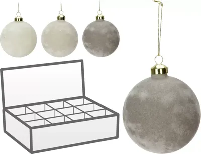 Kerstbal Glas Ø10cm Velvet Grijs Assorti 1st