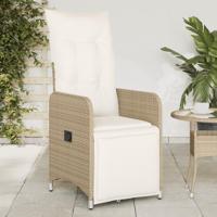 Tuinstoel verstelbaar met kussens poly rattan beige - thumbnail