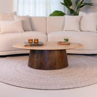 Sohome Ovale Salontafel 'Bailey' Mangohout en Travertin, 120 x 65cm - thumbnail