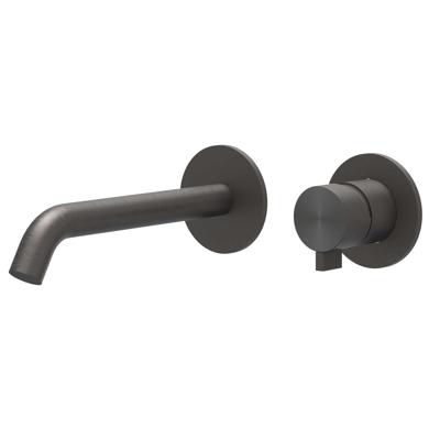 IVY Tribe Wastafelkraan Afbouwdeel - 2-Gats Wandmontage - Gebogen Uitloop - Geborsteld RVS 316 Carbon Black PVD