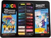 Posca paintmarkers, metalen doos van 20 stuks, assorti, ontwerp Manga - thumbnail