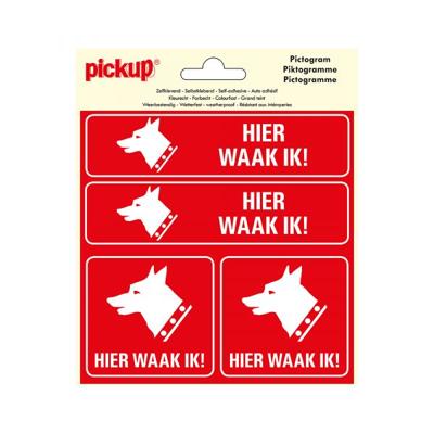 Sticker Hier waak ik ! - 150x150 mm 4 stuks.
