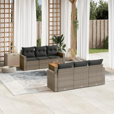 7-delige Loungeset met kussens poly rattan grijs