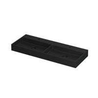 INK United Wastafel Porselein Dubbel met 2 Kraangaten incl. Porseleinen Click Plug en Verborgen Overloop Systeem - 1200x450x110 mm - Mat Zwart - thumbnail