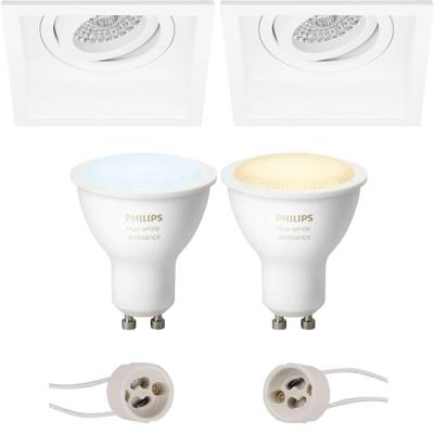 GU10 Inbouwspot Set - Mat Wit - Inbouw Vierkant - Verdiept - Kantelbaar - Philips Hue - White Ambiance - Bluetooth - Pragmi Domy Pro - 105mm