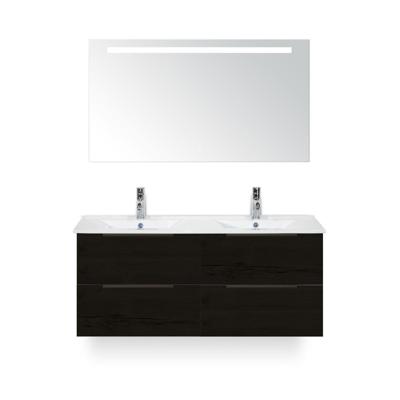 Seville Badmeubelset 120 cm - 4 laden Black Oak Edge - Wastafel Enjoy Dubbel - met Sence Spiegel