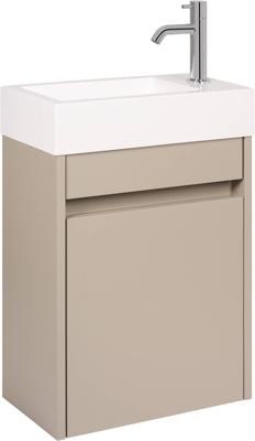 Saqu Florence voorgemonteerd fonteinmeubel in mat greige met fontein en chromen kraan rechts