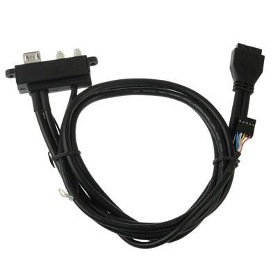 USB 3.0 20 Pin naar 2x USB 3.0 A vrouwtje + microfoon + koptelefoon plug kabel, Lengte: 70cm