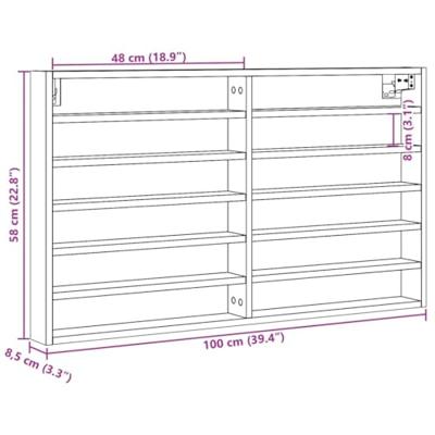 Vitrinekast 100x8,5x58 cm bewerkt hout betongrijs