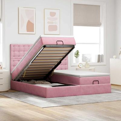 Ottoman bed met matrassen en LED's 160x200cm fluweel roze