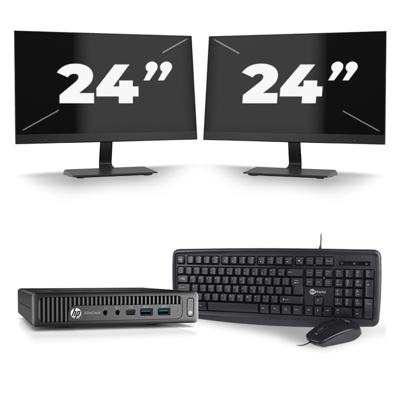 HP EliteDesk 800 G2 USFF - Intel Core i7-6e Generatie - 16GB RAM - 256GB SSD - Windows 11 + 2x 24 inch Monitor