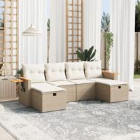 6-delige Loungeset met kussens poly rattan beige - thumbnail