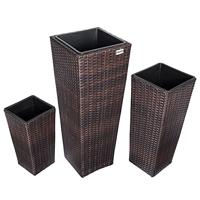 Bloempotten polyrotan set van 3 stuks in bruin - thumbnail