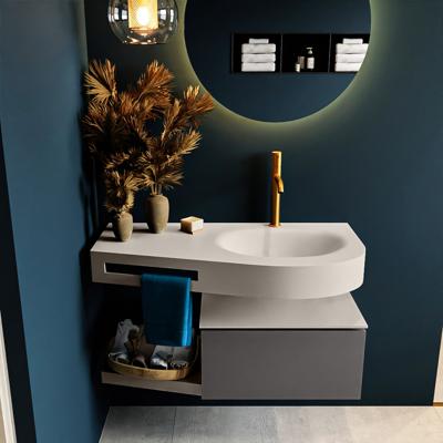 MONDIAZ RIVA 100cm badmeubel onderkast / planchet kleur Dark_Grey met 1 lade. Wastafel DULCET rechts 1 kraangat kleur Linen.