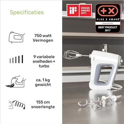 Braun HM5107WH MultiMix 5 Handmixer 750W Wit/Grijs
