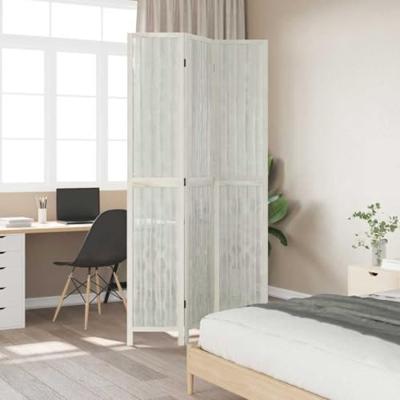 Kamerscherm met 3 panelen massief paulowniahout wit