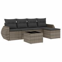 6-delige Loungeset met kussens poly rattan grijs - thumbnail