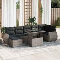 8-delige Loungeset met kussens poly rattan grijs - thumbnail