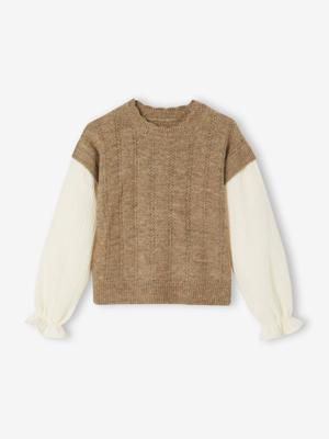 2-in-1 trui met mouwen in katoenen gaas voor meisjes kameel 2-in-1 trui met mouwen in katoenen gaas voor meisjes kameel