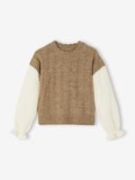 2-in-1 trui met mouwen in katoenen gaas voor meisjes kameel - thumbnail