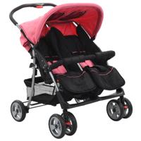 VidaXL Tweelingkinderwagen staal roze en zwart - thumbnail