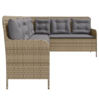 Tuinbank met kussens L-vormig poly rattan beige - thumbnail
