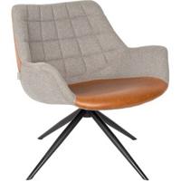 Zuiver Draaifauteuil 'Doulton' PU en stof, kleur Grijs/Bruin - thumbnail