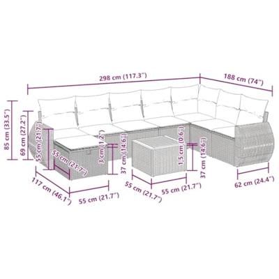 9-delige Loungeset met kussens poly rattan grijs