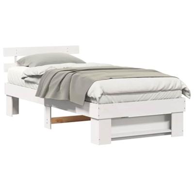 Bedframe met hoofdeinde Wit 75 x 190 cm Massief grenenhout