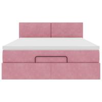 Ottoman bed met matras en LED's 140x190cm fluweel roze - thumbnail